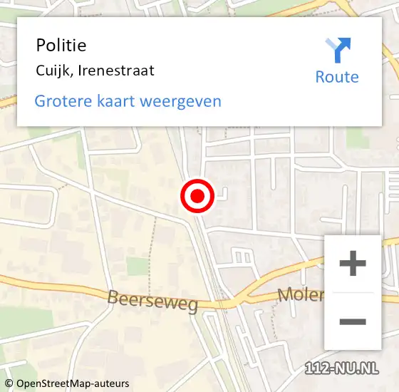 Locatie op kaart van de 112 melding: Politie Cuijk, Irenestraat op 9 april 2021 18:28