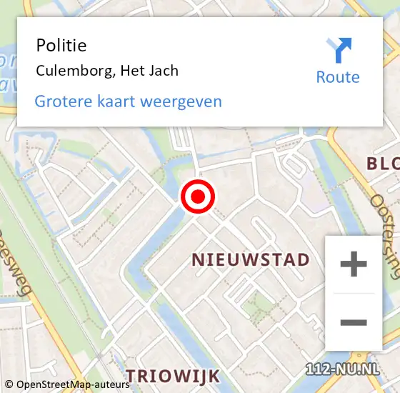 Locatie op kaart van de 112 melding: Politie Culemborg, Het Jach op 9 april 2021 21:08