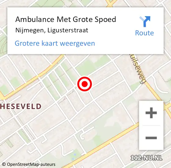 Locatie op kaart van de 112 melding: Ambulance Met Grote Spoed Naar Nijmegen, Ligusterstraat op 9 april 2021 23:37