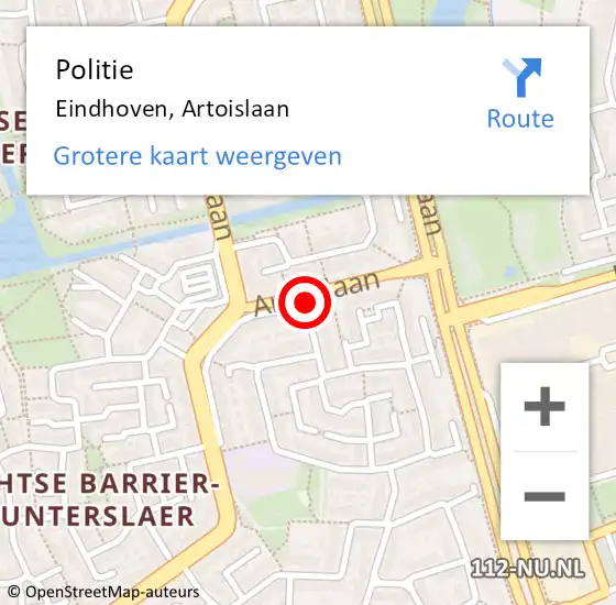 Locatie op kaart van de 112 melding: Politie Eindhoven, Artoislaan op 10 april 2021 01:19