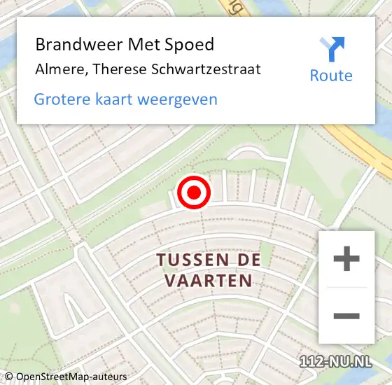 Locatie op kaart van de 112 melding: Brandweer Met Spoed Naar Almere, Therese Schwartzestraat op 10 april 2021 10:52