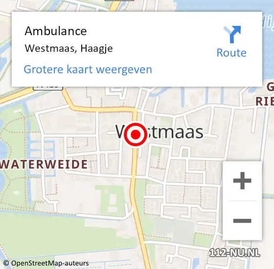 Locatie op kaart van de 112 melding: Ambulance Westmaas, Haagje op 7 juni 2014 12:57