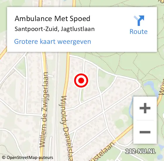 Locatie op kaart van de 112 melding: Ambulance Met Spoed Naar Santpoort-Zuid, Jagtlustlaan op 10 april 2021 12:15