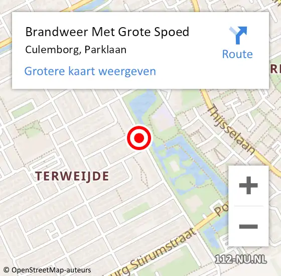 Locatie op kaart van de 112 melding: Brandweer Met Grote Spoed Naar Culemborg, Parklaan op 10 april 2021 13:02