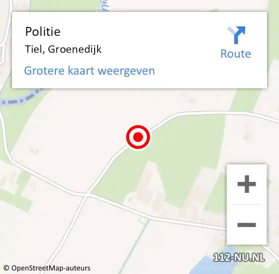 Locatie op kaart van de 112 melding: Politie Tiel, Groenedijk op 10 april 2021 16:51