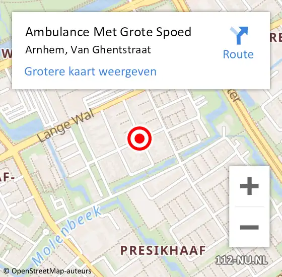Locatie op kaart van de 112 melding: Ambulance Met Grote Spoed Naar Arnhem, Van Ghentstraat op 10 april 2021 21:28