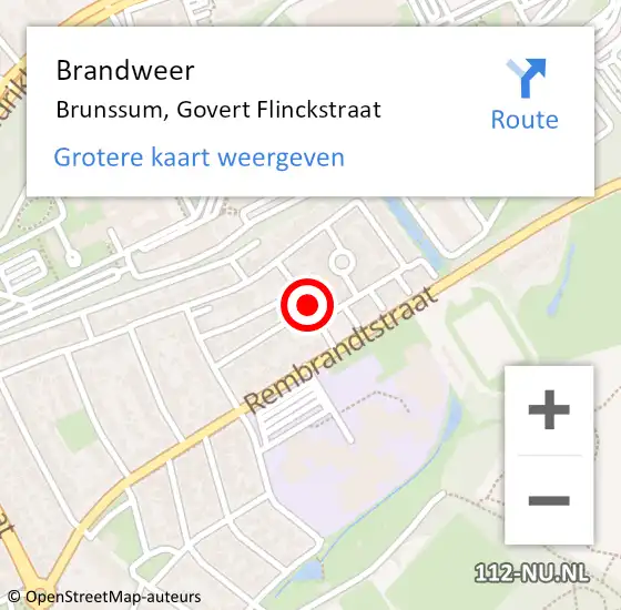 Locatie op kaart van de 112 melding: Brandweer Brunssum, Govert Flinckstraat op 7 juni 2014 13:54