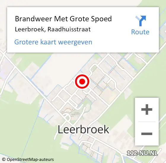 Locatie op kaart van de 112 melding: Brandweer Met Grote Spoed Naar Leerbroek, Raadhuisstraat op 11 april 2021 01:01
