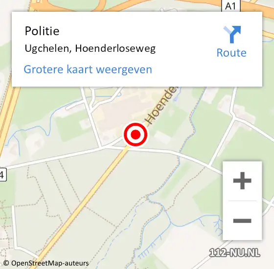 Locatie op kaart van de 112 melding: Politie Ugchelen, Hoenderloseweg op 11 april 2021 14:10