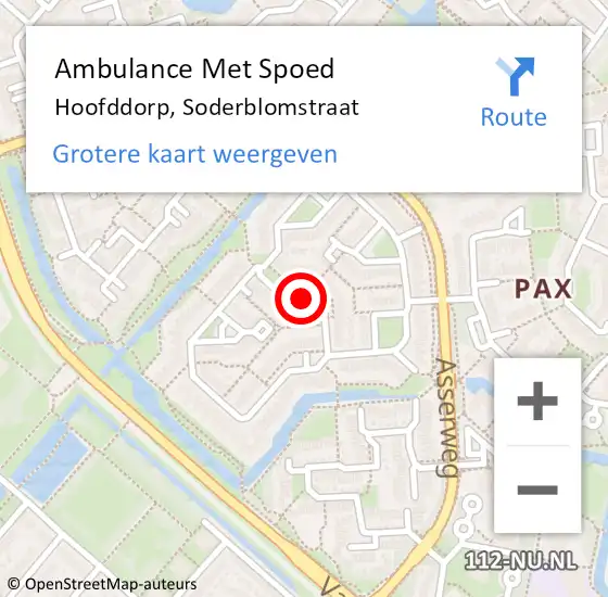 Locatie op kaart van de 112 melding: Ambulance Met Spoed Naar Hoofddorp, Soderblomstraat op 11 april 2021 14:31