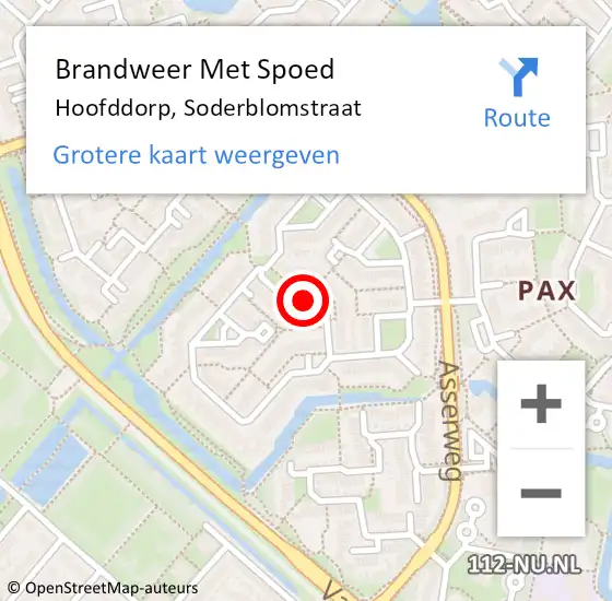 Locatie op kaart van de 112 melding: Brandweer Met Spoed Naar Hoofddorp, Soderblomstraat op 11 april 2021 14:50