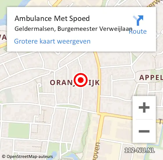 Locatie op kaart van de 112 melding: Ambulance Met Spoed Naar Geldermalsen, Burgemeester Verweijlaan op 11 april 2021 15:17