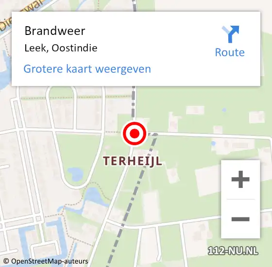 Locatie op kaart van de 112 melding: Brandweer Leek, Oostindie op 11 april 2021 16:31