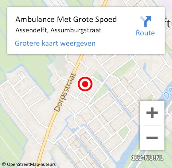 Locatie op kaart van de 112 melding: Ambulance Met Grote Spoed Naar Assendelft, Assumburgstraat op 11 april 2021 16:52