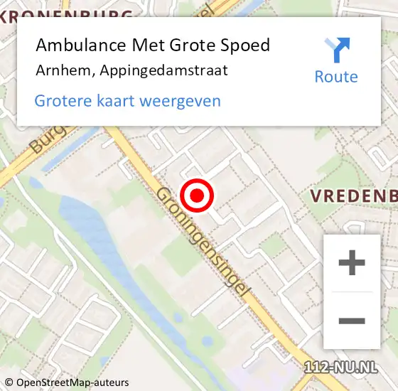 Locatie op kaart van de 112 melding: Ambulance Met Grote Spoed Naar Arnhem, Appingedamstraat op 11 april 2021 20:19
