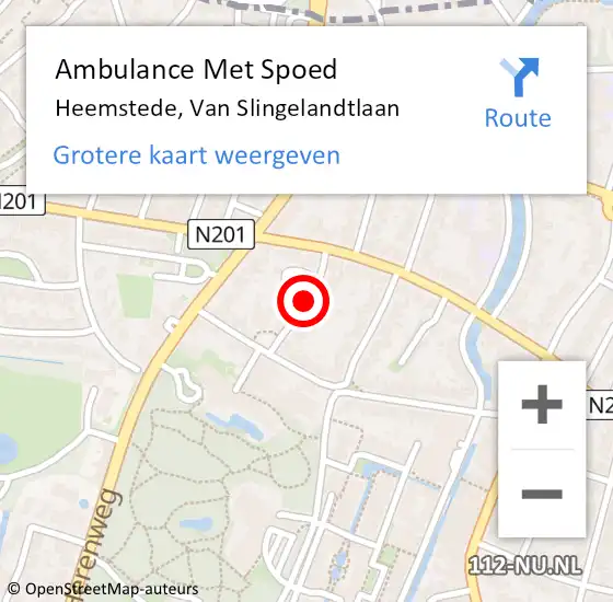 Locatie op kaart van de 112 melding: Ambulance Met Spoed Naar Heemstede, Van Slingelandtlaan op 11 april 2021 21:36