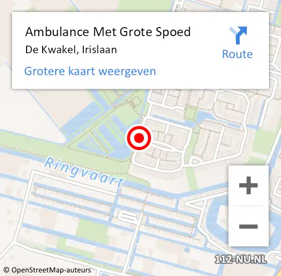 Locatie op kaart van de 112 melding: Ambulance Met Grote Spoed Naar De Kwakel, Irislaan op 11 april 2021 22:13