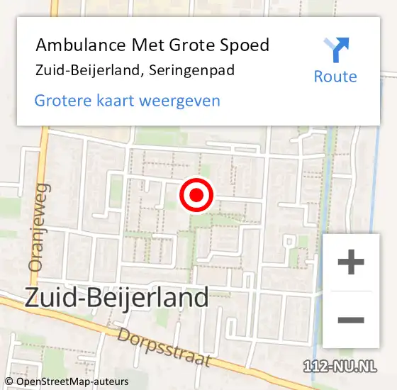 Locatie op kaart van de 112 melding: Ambulance Met Grote Spoed Naar Zuid-Beijerland, Seringenpad op 12 april 2021 00:56