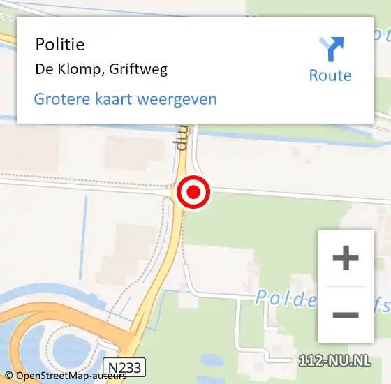 Locatie op kaart van de 112 melding: Politie De Klomp, Griftweg op 12 april 2021 08:34