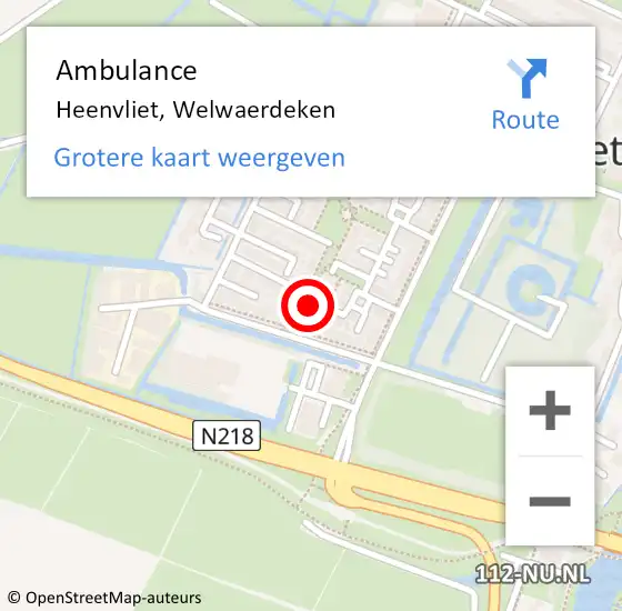 Locatie op kaart van de 112 melding: Ambulance Heenvliet, Welwaerdeken op 12 april 2021 10:25