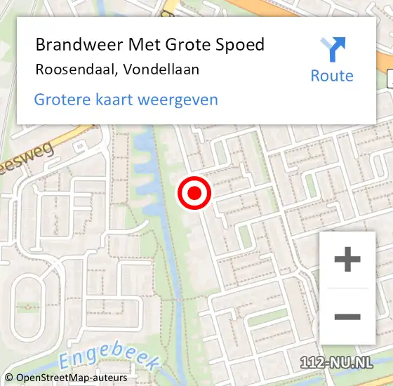 Locatie op kaart van de 112 melding: Brandweer Met Grote Spoed Naar Roosendaal, Vondellaan op 12 april 2021 11:32