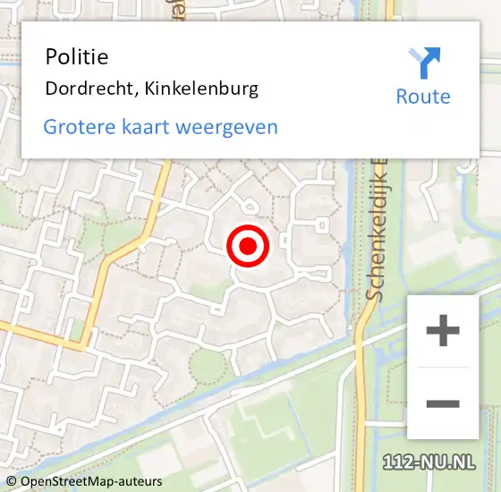 Locatie op kaart van de 112 melding: Politie Dordrecht, Kinkelenburg op 12 april 2021 12:28