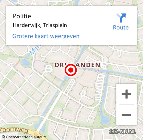 Locatie op kaart van de 112 melding: Politie Harderwijk, Triasplein op 12 april 2021 12:35