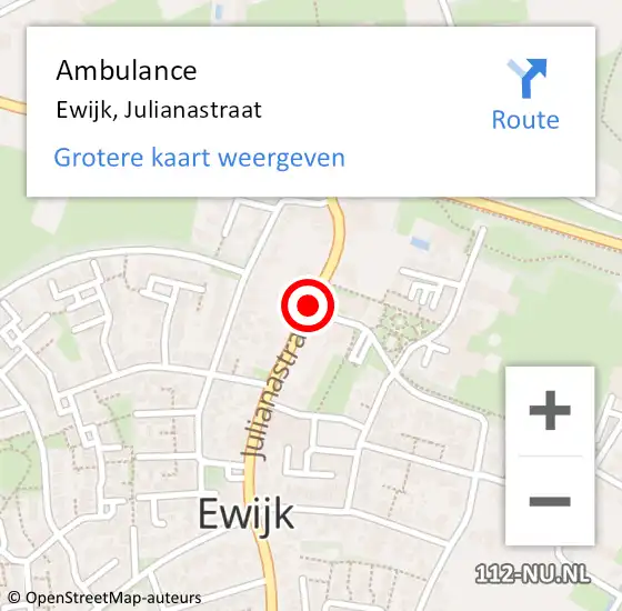 Locatie op kaart van de 112 melding: Ambulance Ewijk, Julianastraat op 12 april 2021 13:06