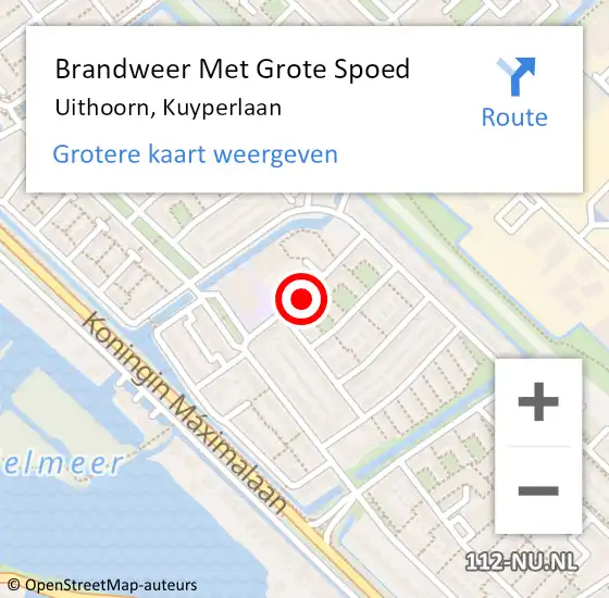 Locatie op kaart van de 112 melding: Brandweer Met Grote Spoed Naar Uithoorn, Kuyperlaan op 12 april 2021 13:17