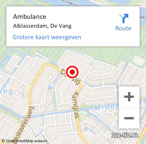 Locatie op kaart van de 112 melding: Ambulance Alblasserdam, De Vang op 12 april 2021 14:08