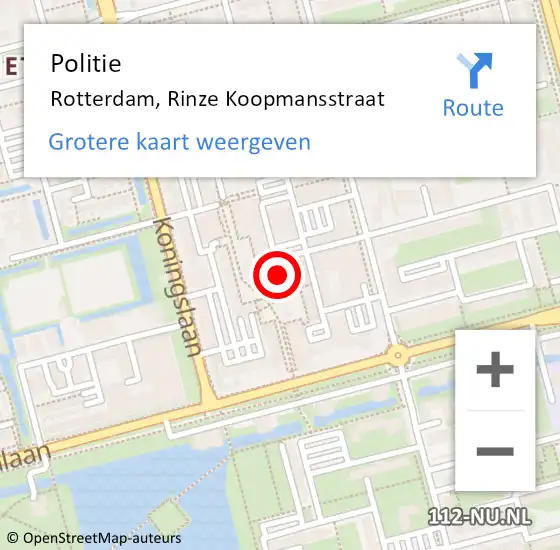 Locatie op kaart van de 112 melding: Politie Rotterdam, Rinze Koopmansstraat op 12 april 2021 18:05