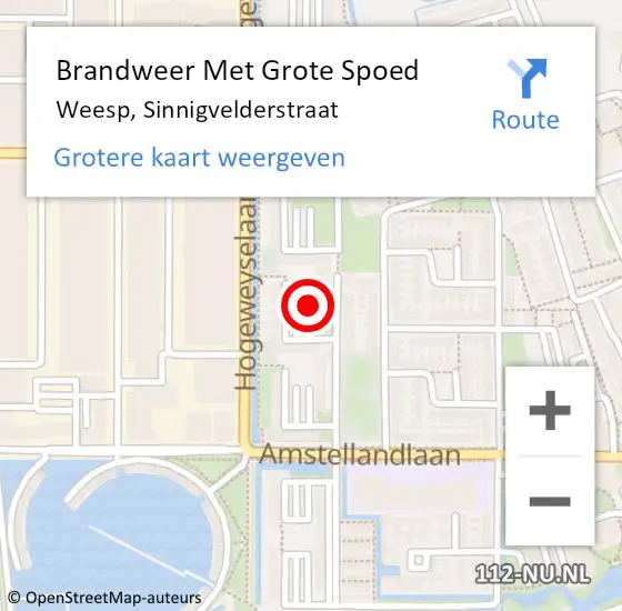 Locatie op kaart van de 112 melding: Brandweer Met Grote Spoed Naar Weesp, Sinnigvelderstraat op 12 april 2021 20:14