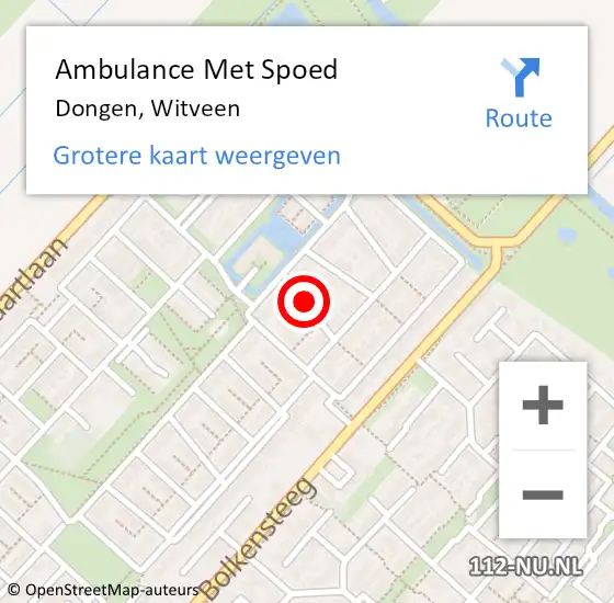 Locatie op kaart van de 112 melding: Ambulance Met Spoed Naar Dongen, Witveen op 7 juni 2014 16:58