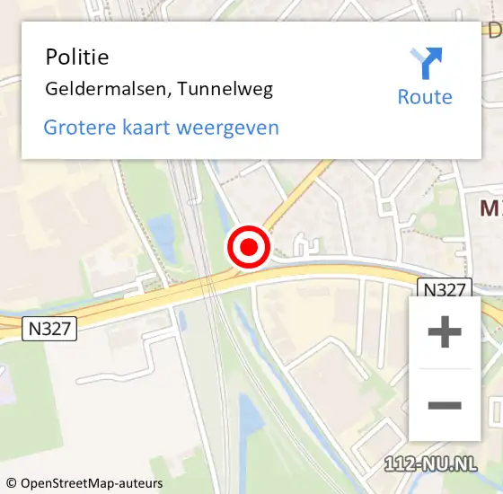 Locatie op kaart van de 112 melding: Politie Geldermalsen, Tunnelweg op 13 april 2021 05:44