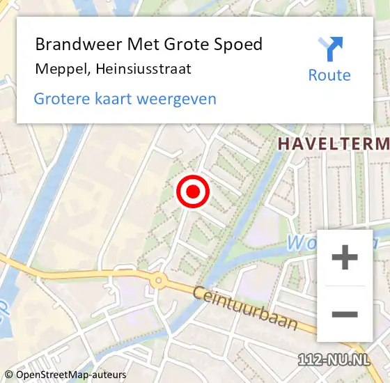 Locatie op kaart van de 112 melding: Brandweer Met Grote Spoed Naar Meppel, Heinsiusstraat op 13 april 2021 08:08