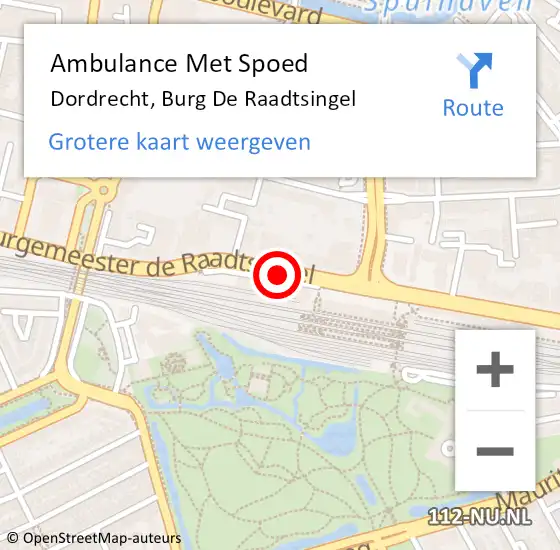 Locatie op kaart van de 112 melding: Ambulance Met Spoed Naar Dordrecht, Burg De Raadtsingel op 13 april 2021 09:47