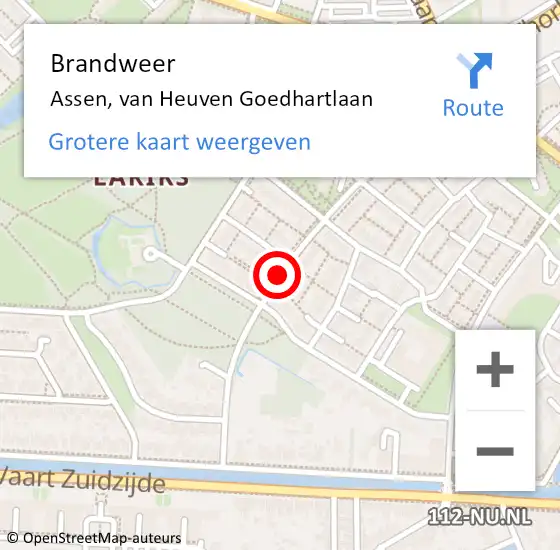 Locatie op kaart van de 112 melding: Brandweer Assen, van Heuven Goedhartlaan op 13 april 2021 10:30