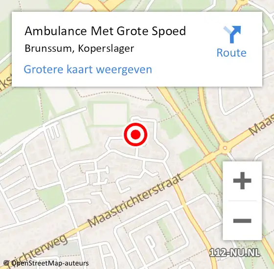 Locatie op kaart van de 112 melding: Ambulance Met Grote Spoed Naar Brunssum, Koperslager op 7 juni 2014 17:41