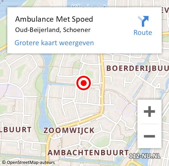 Locatie op kaart van de 112 melding: Ambulance Met Spoed Naar Oud-Beijerland, Schoener op 13 april 2021 12:19