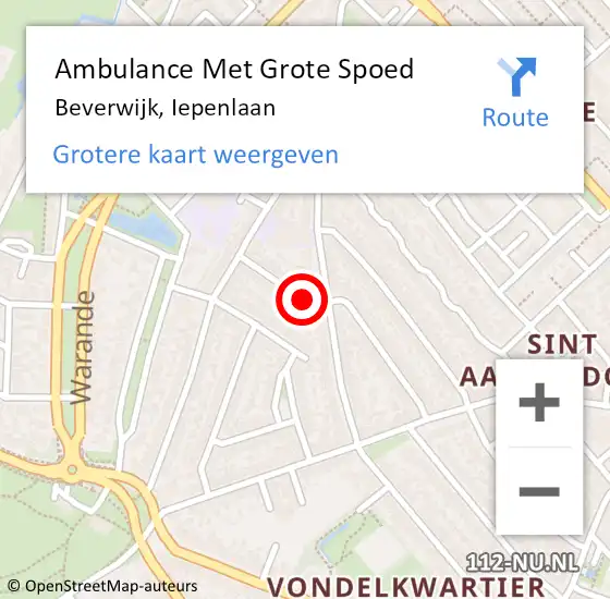 Locatie op kaart van de 112 melding: Ambulance Met Grote Spoed Naar Beverwijk, Iepenlaan op 13 april 2021 19:43