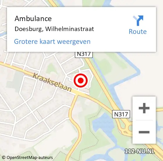 Locatie op kaart van de 112 melding: Ambulance Doesburg, Wilhelminastraat op 13 april 2021 21:30