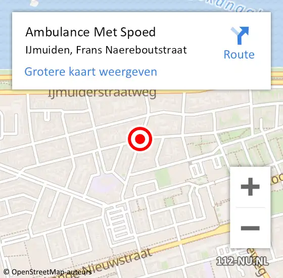 Locatie op kaart van de 112 melding: Ambulance Met Spoed Naar IJmuiden, Frans Naereboutstraat op 14 april 2021 01:34