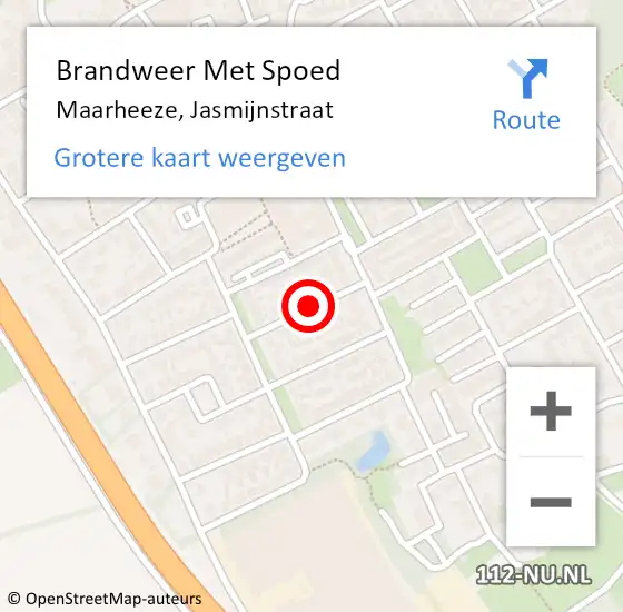 Locatie op kaart van de 112 melding: Brandweer Met Spoed Naar Maarheeze, Jasmijnstraat op 14 april 2021 07:47