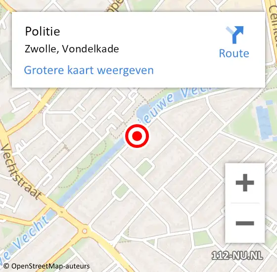 Locatie op kaart van de 112 melding: Politie Zwolle, Vondelkade op 14 april 2021 08:04