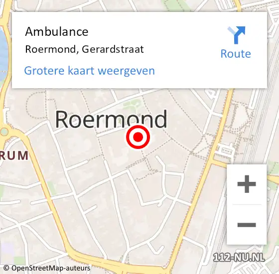 Locatie op kaart van de 112 melding: Ambulance Roermond, Gerardstraat op 7 juni 2014 19:19