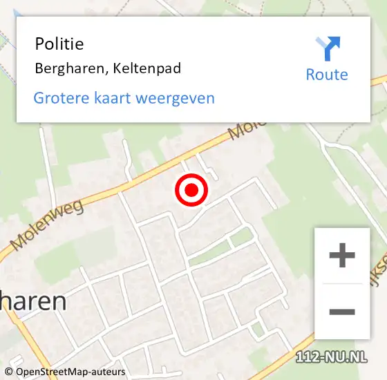 Locatie op kaart van de 112 melding: Politie Bergharen, Keltenpad op 14 april 2021 11:58