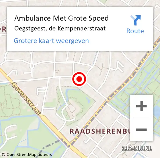 Locatie op kaart van de 112 melding: Ambulance Met Grote Spoed Naar Oegstgeest, de Kempenaerstraat op 14 april 2021 12:16