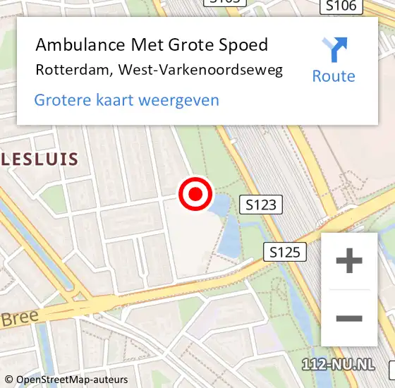 Locatie op kaart van de 112 melding: Ambulance Met Grote Spoed Naar Rotterdam, West-Varkenoordseweg op 14 april 2021 13:10