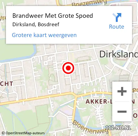 Locatie op kaart van de 112 melding: Brandweer Met Grote Spoed Naar Dirksland, Bosdreef op 14 april 2021 15:12