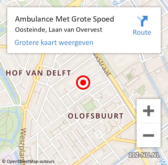 Locatie op kaart van de 112 melding: Ambulance Met Grote Spoed Naar Oosteinde, Laan van Overvest op 14 april 2021 16:13
